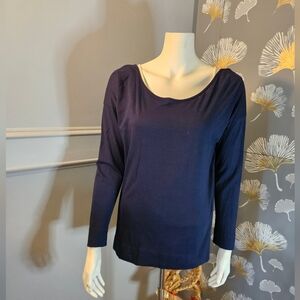 Ottod'Ame Tunic Size 10 Navy Long Sleeve, scoop Neck, V-back